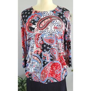 BonWorth Paisley Print Polyester Blend, Side Ruched Tunic Top Sz L EUC